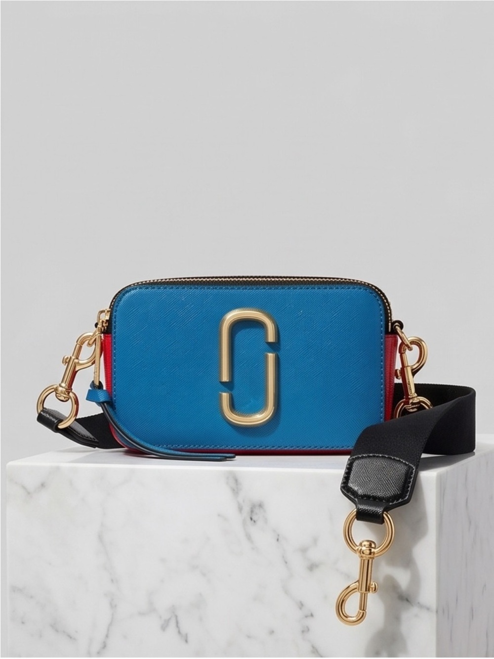 Marc Jacobs Blue and Red Snapshot Camera Bag with Gold Hardware